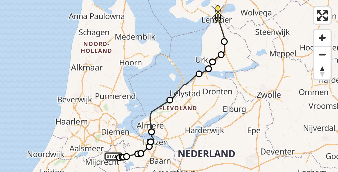 Routekaart van de vlucht: Politieheli naar Eesterga