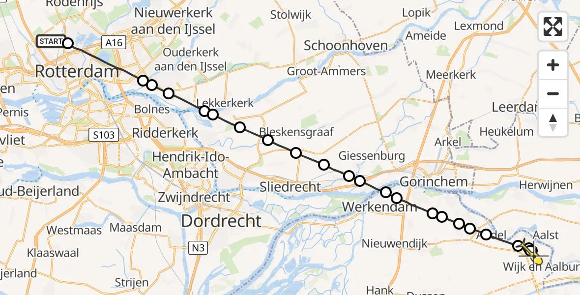 Routekaart van de vlucht: Lifeliner 2 naar Wijk en Aalburg