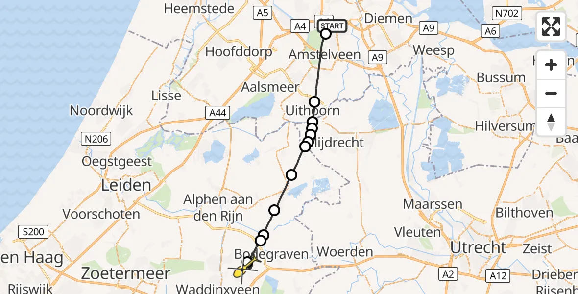 Routekaart van de vlucht: Lifeliner 1 naar Reeuwijk
