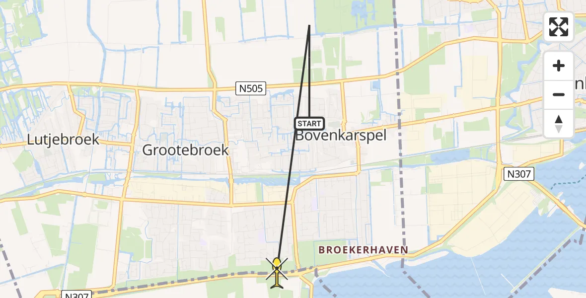 Routekaart van de vlucht: Politieheli naar Bovenkarspel