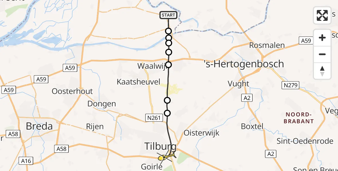 Routekaart van de vlucht: Lifeliner 3 naar Tilburg