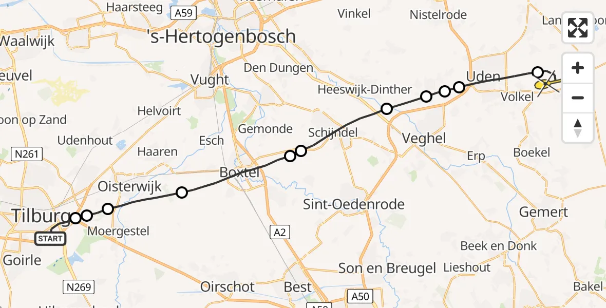 Routekaart van de vlucht: Lifeliner 3 naar Vliegbasis Volkel