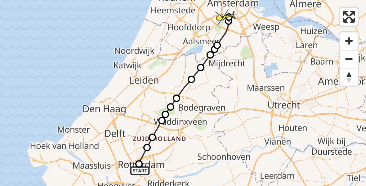 Routekaart van de vlucht: Lifeliner 1 naar VU Medisch Centrum Amsterdam