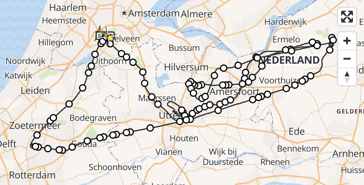 Vluchtroute Politiehelikopter van Schiphol naar Schiphol
