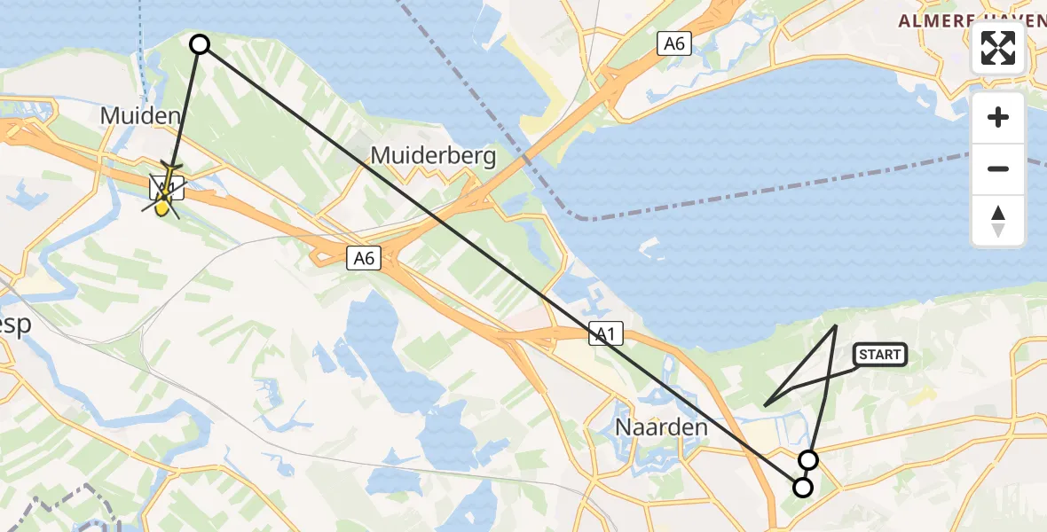 Routekaart van de vlucht: Politiehelikopter naar Muiden