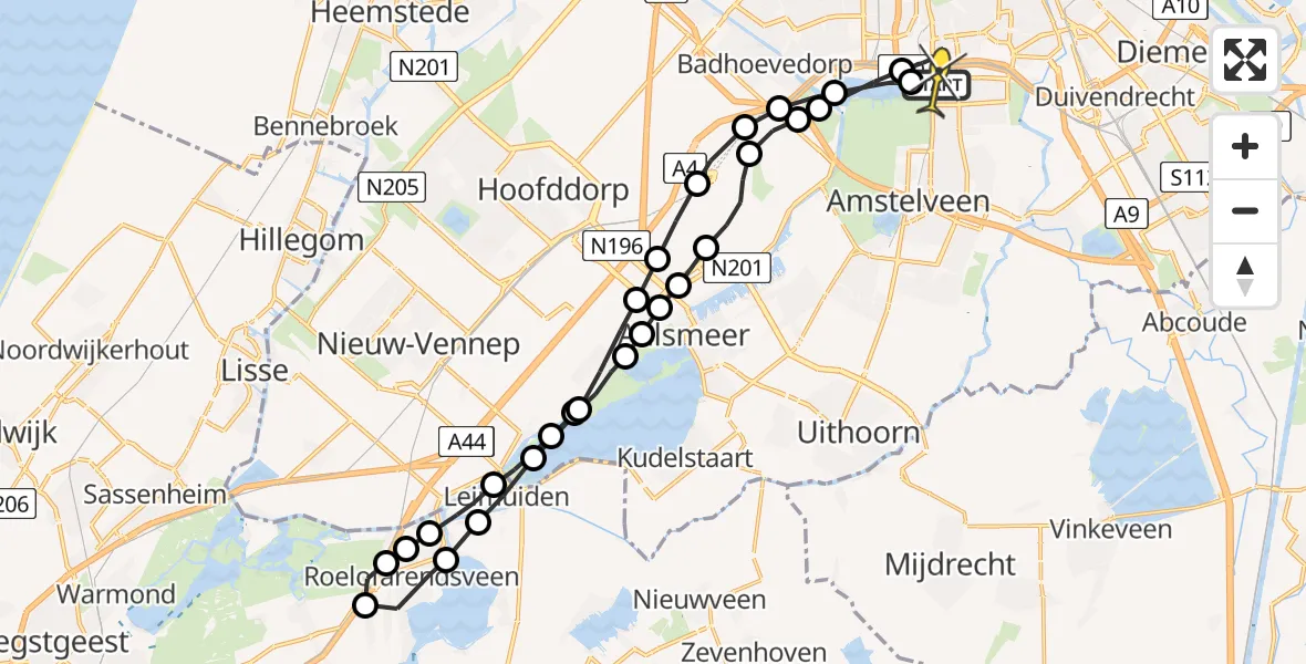 Routekaart van de vlucht: Lifeliner 1 naar VU Medisch Centrum Amsterdam