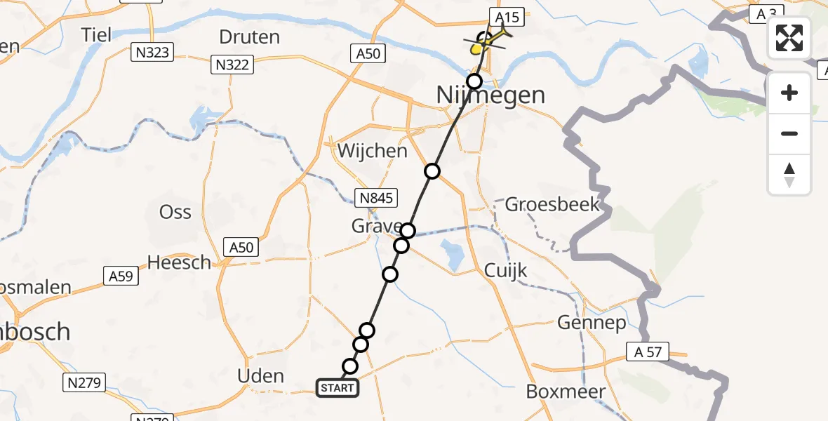 Routekaart van de vlucht: Lifeliner 3 naar Nijmegen