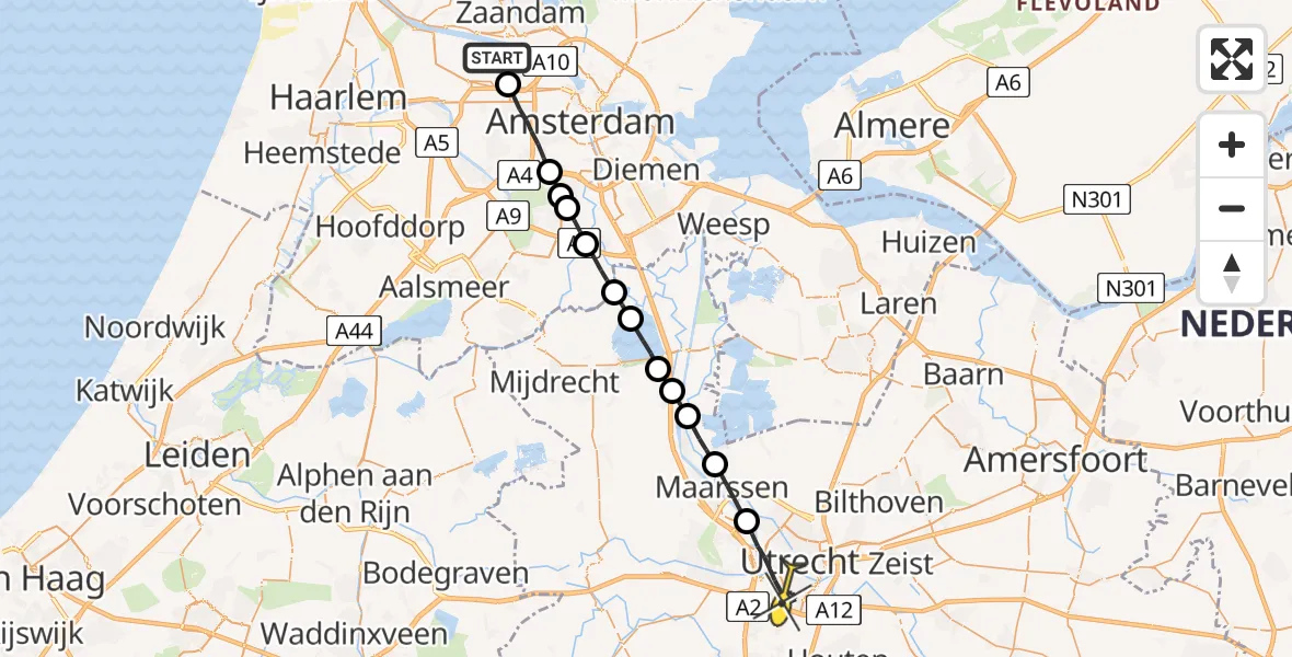 Routekaart van de vlucht: Lifeliner 1 naar Utrecht