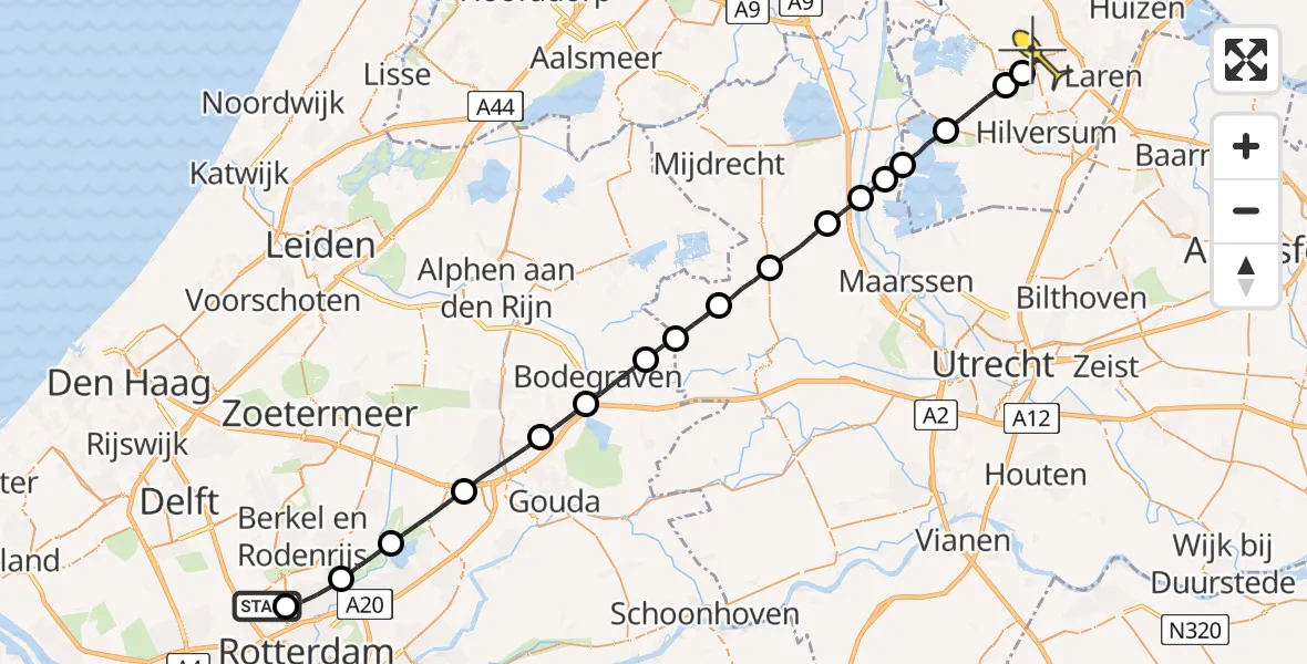 Routekaart van de vlucht: Lifeliner 2 naar Bussum