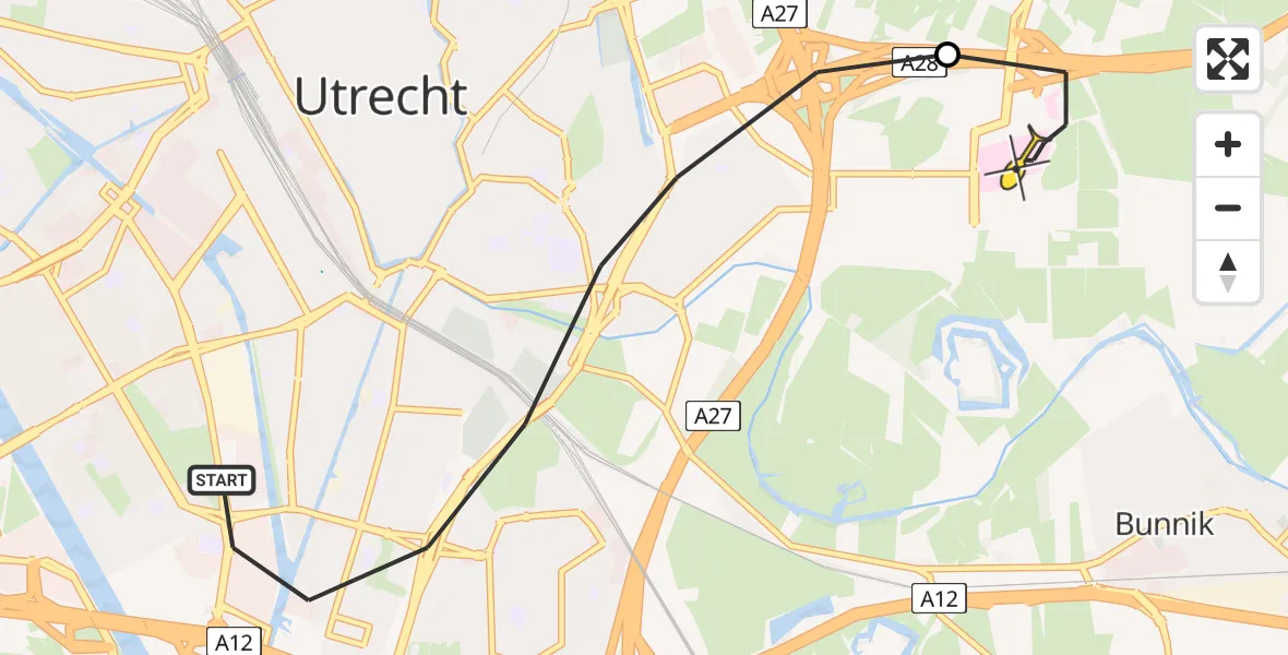 Routekaart van de vlucht: Lifeliner 1 naar Universitair Medisch Centrum Utrecht