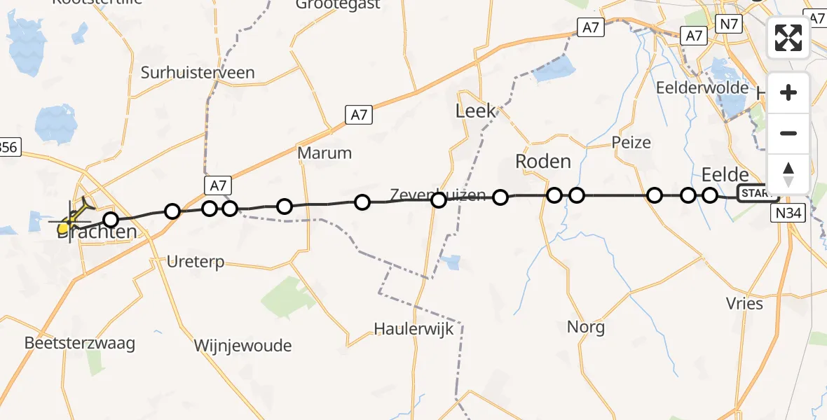 Routekaart van de vlucht: Lifeliner 4 naar Drachten