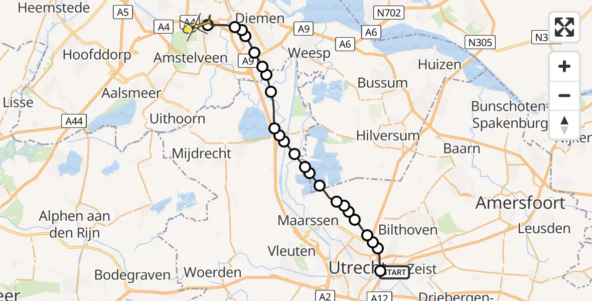 Routekaart van de vlucht: Lifeliner 1 naar VU Medisch Centrum Amsterdam