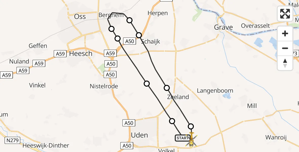 Vluchtroute Traumahelikopter Vliegbasis Volkel - Vliegbasis Volkel, 09 januari 2023, 10:02