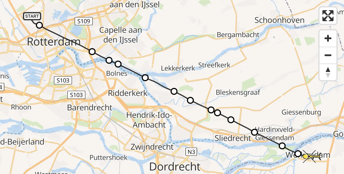 Routekaart van de vlucht: Lifeliner 2 naar Werkendam