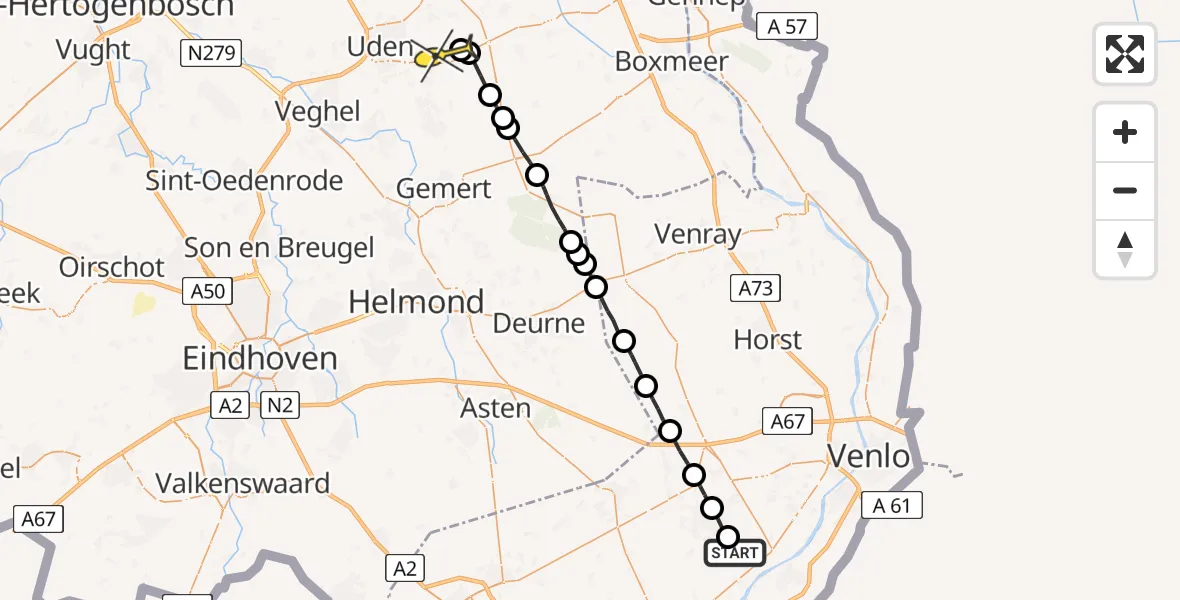 Routekaart van de vlucht: Lifeliner 3 naar Vliegbasis Volkel