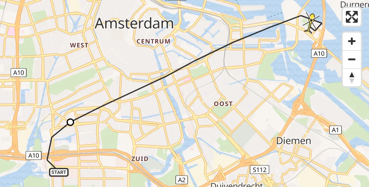 Routekaart van de vlucht: Lifeliner 1 naar Amsterdam