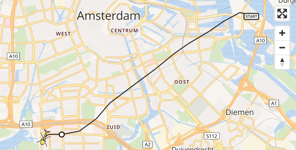 Routekaart van de vlucht: Lifeliner 1 naar VU Medisch Centrum Amsterdam