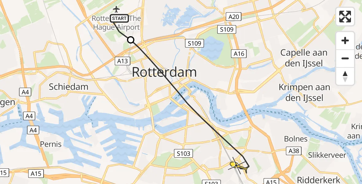 Routekaart van de vlucht: Lifeliner 2 naar Rotterdam