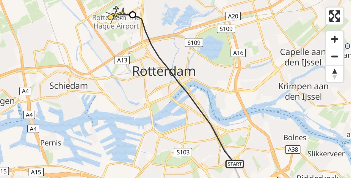 Routekaart van de vlucht: Lifeliner 2 naar Rotterdam The Hague Airport