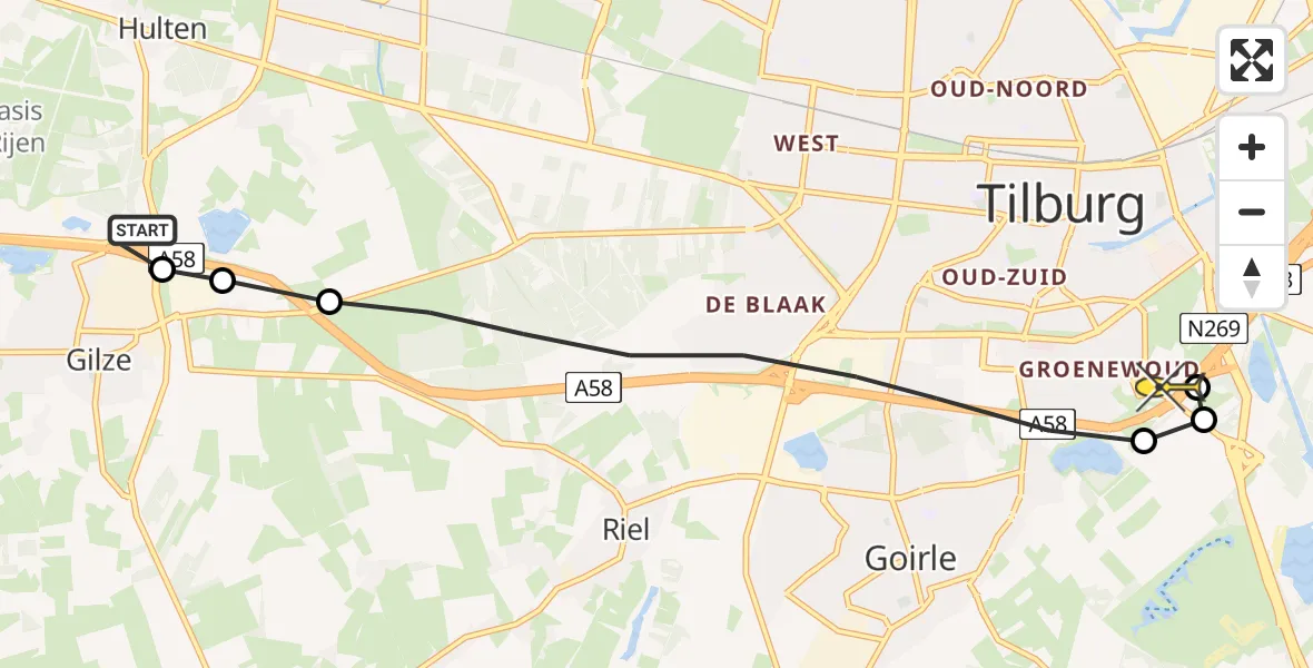 Routekaart van de vlucht: Lifeliner 3 naar Tilburg