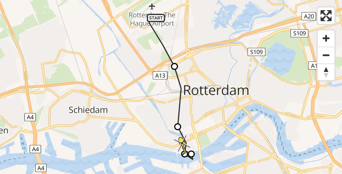 Routekaart van de vlucht: Lifeliner 2 naar Erasmus MC