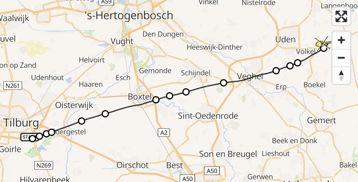 Routekaart van de vlucht: Lifeliner 3 naar Vliegbasis Volkel