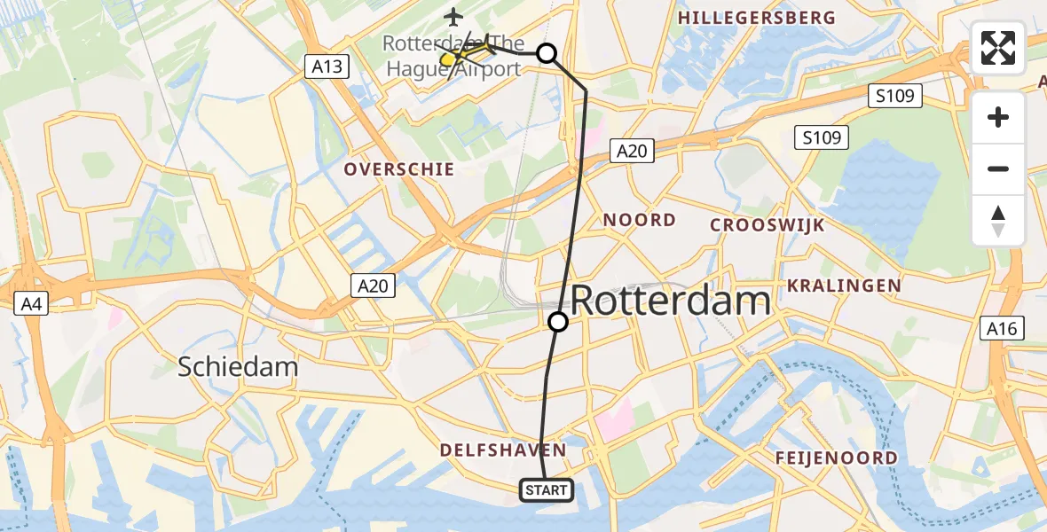 Routekaart van de vlucht: Lifeliner 2 naar Rotterdam The Hague Airport