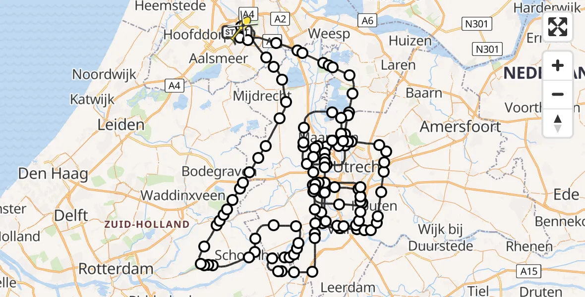 Routekaart van de vlucht: Politieheli naar Schiphol