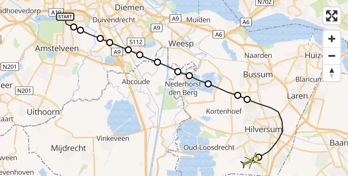 Routekaart van de vlucht: Lifeliner 1 naar Vliegveld Hilversum