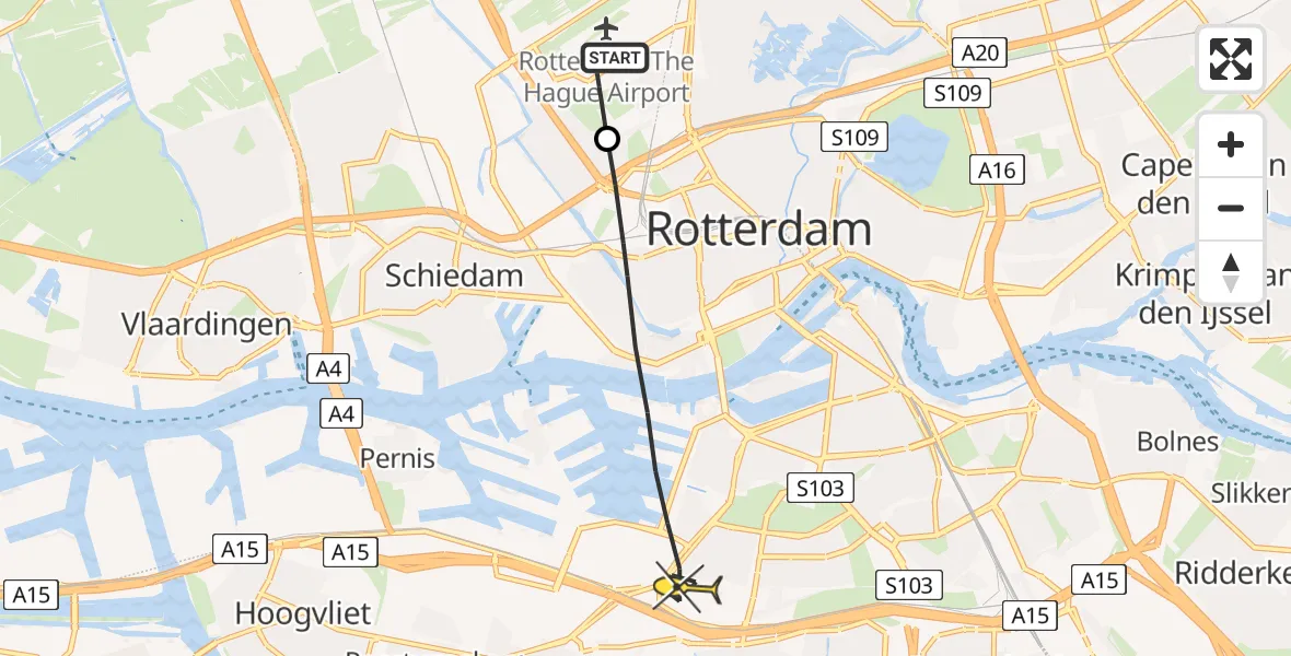 Routekaart van de vlucht: Lifeliner 2 naar Rotterdam