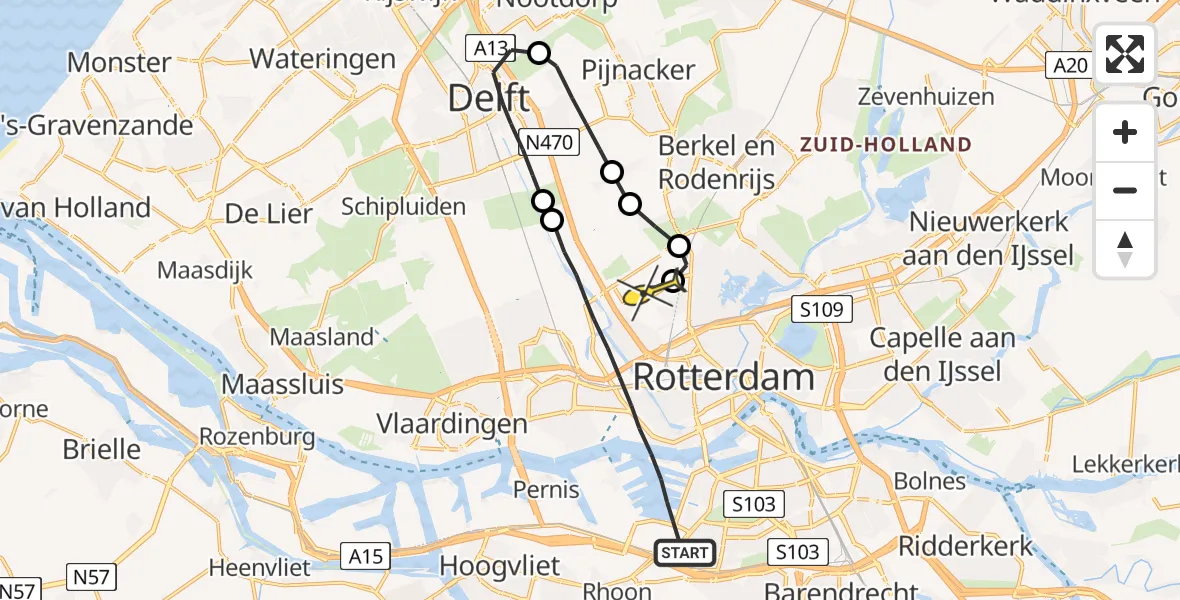 Routekaart van de vlucht: Lifeliner 2 naar Rotterdam The Hague Airport