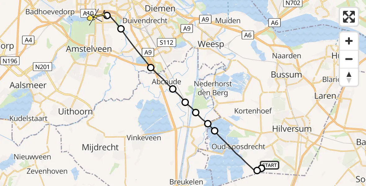 Routekaart van de vlucht: Lifeliner 1 naar VU Medisch Centrum Amsterdam