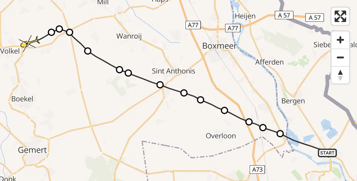 Routekaart van de vlucht: Lifeliner 3 naar Vliegbasis Volkel