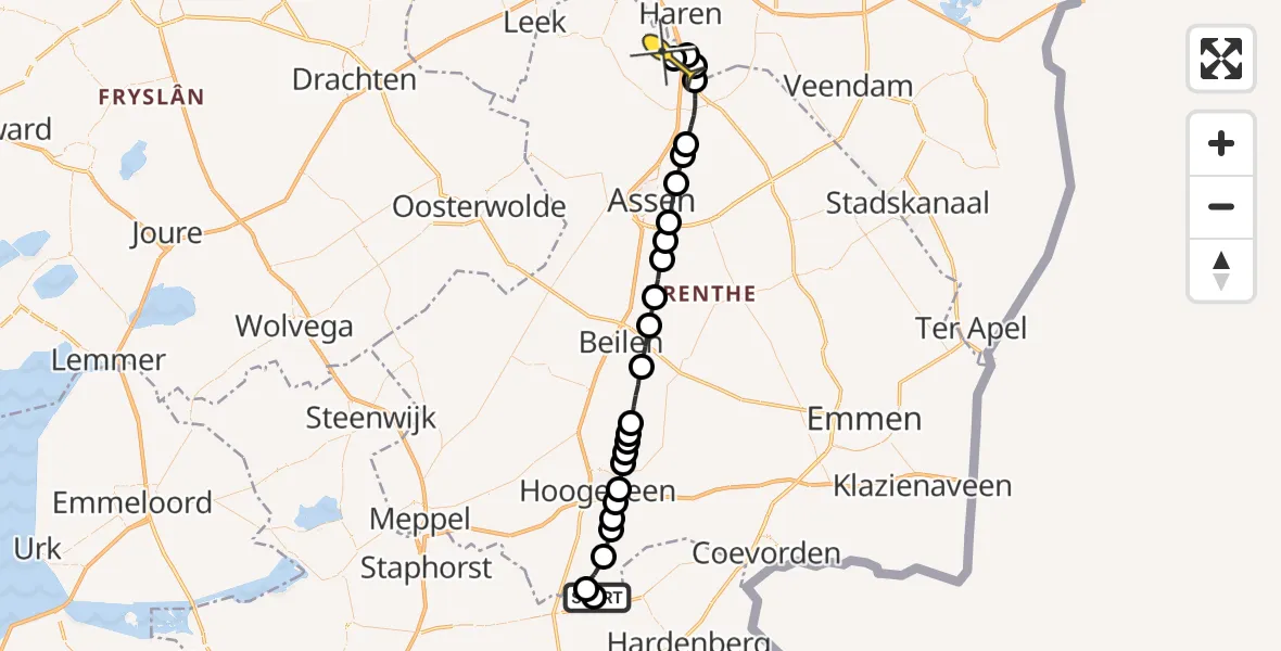 Routekaart van de vlucht: Lifeliner 4 naar Groningen Airport Eelde