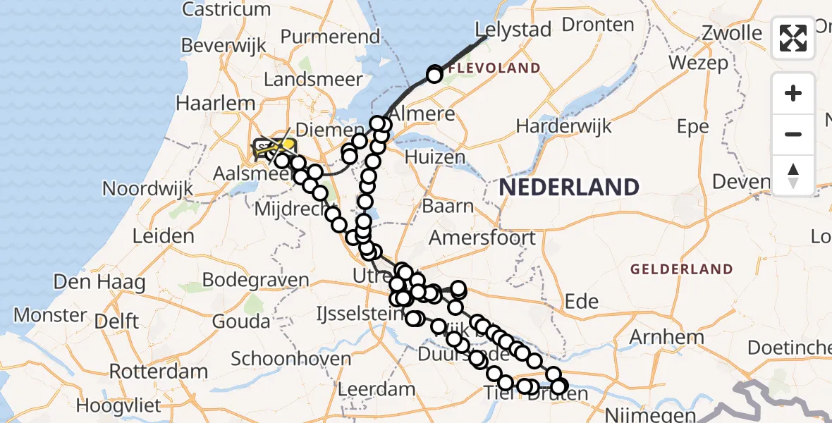 Routekaart van de vlucht: Politieheli naar Schiphol