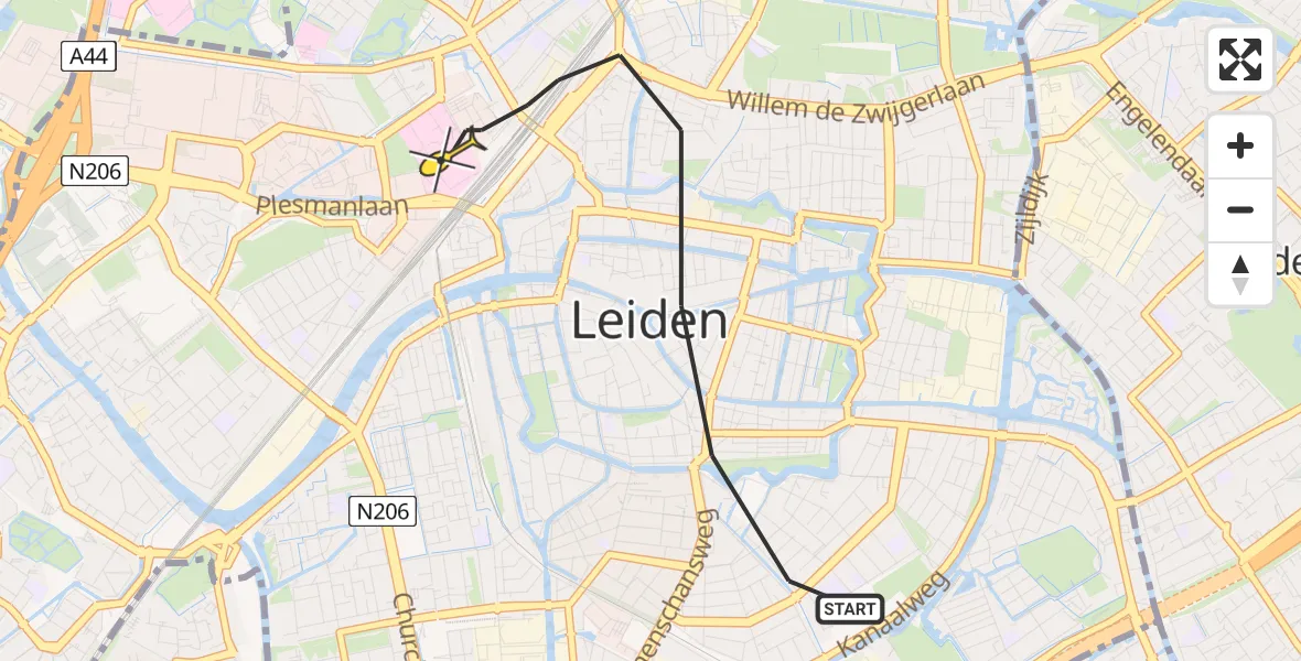 Routekaart van de vlucht: Lifeliner 2 naar Leiden