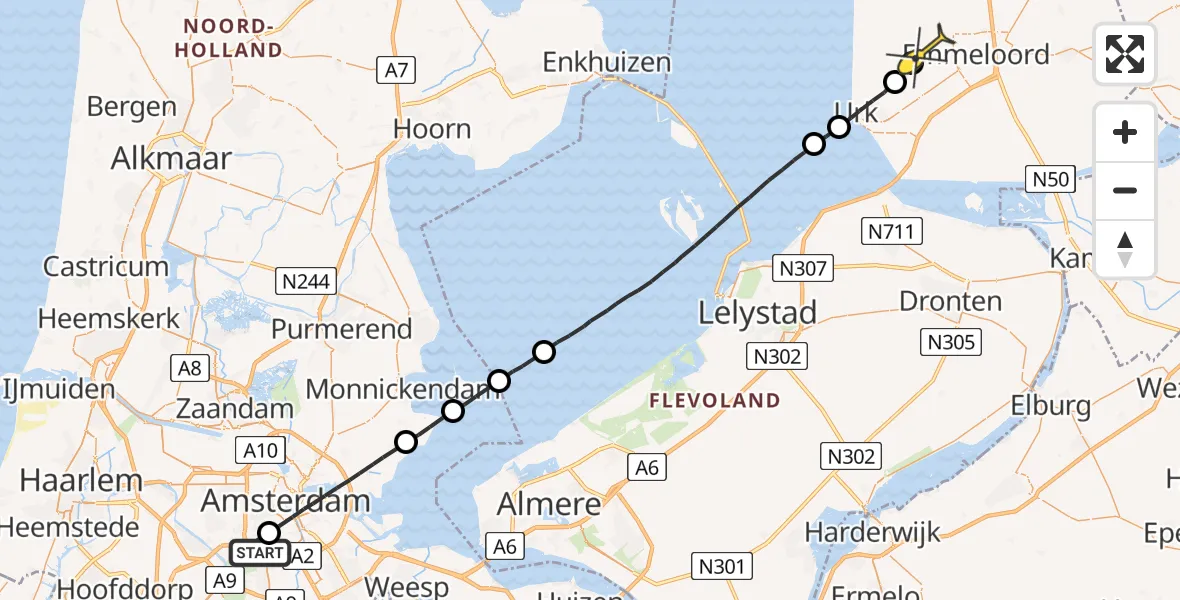 Routekaart van de vlucht: Lifeliner 1 naar Espel