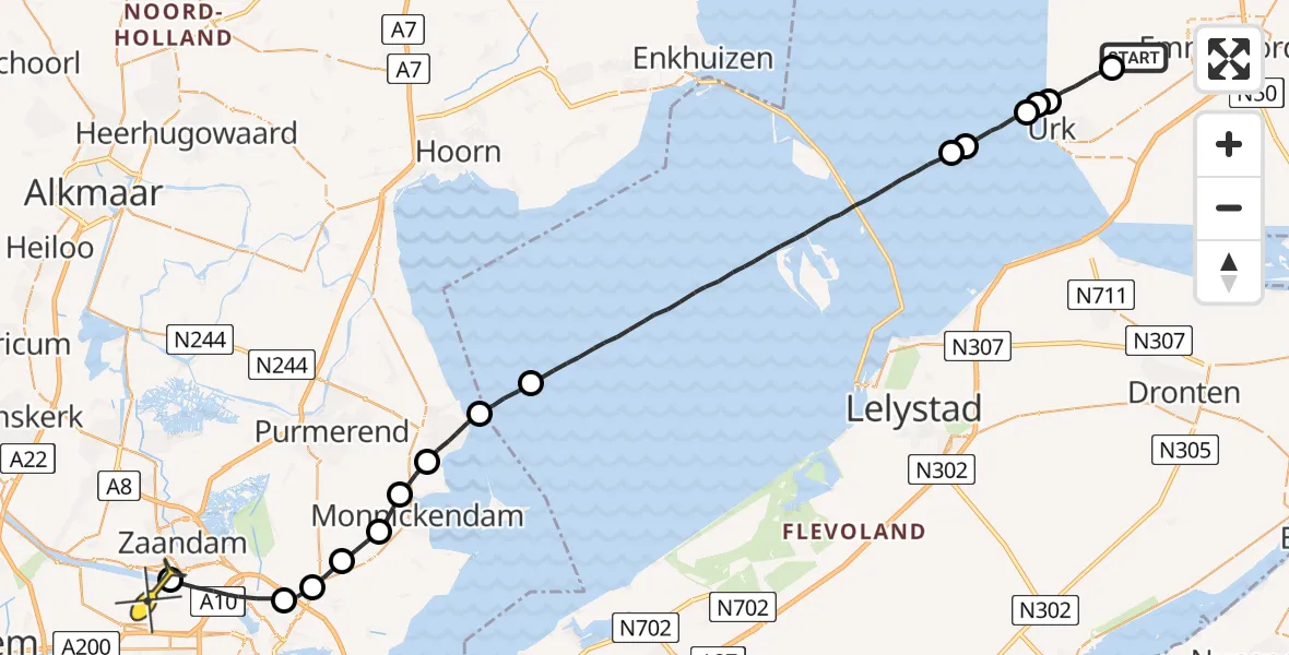 Routekaart van de vlucht: Lifeliner 1 naar Amsterdam Heliport