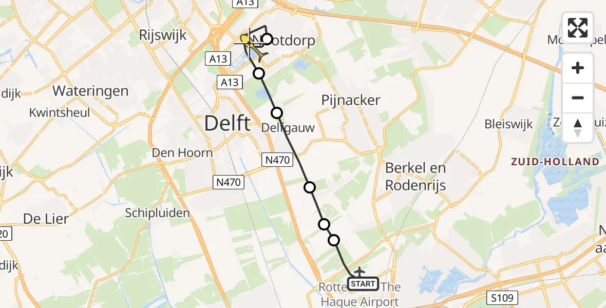 Routekaart van de vlucht: Lifeliner 2 naar Nootdorp