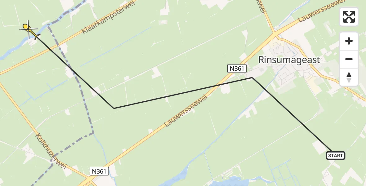 Routekaart van de vlucht: Ambulancehelikopter naar Burdaard