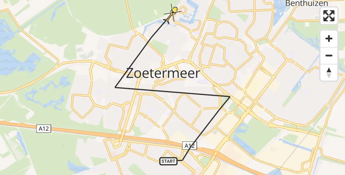 Routekaart van de vlucht: Politieheli naar Zoetermeer