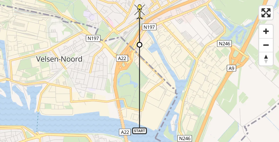 Routekaart van de vlucht: Politiehelikopter naar Beverwijk