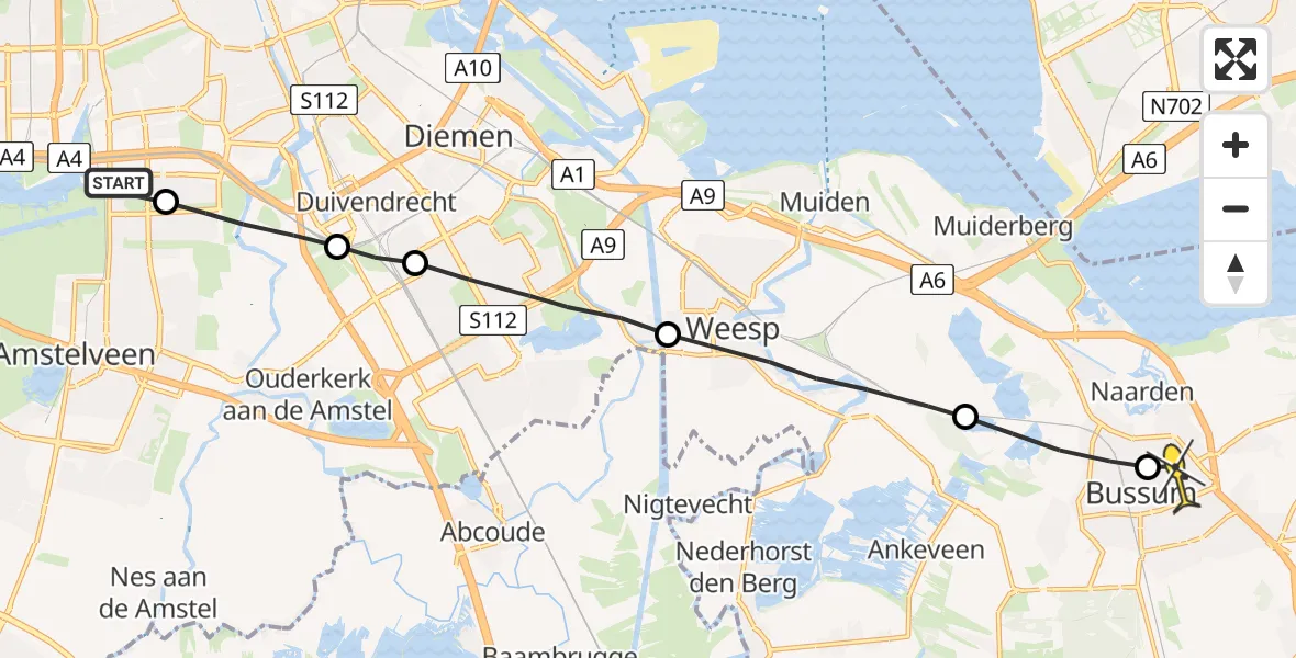 Routekaart van de vlucht: Lifeliner 1 naar Bussum