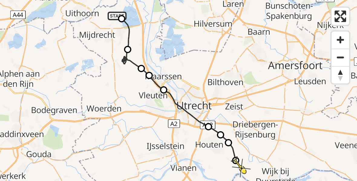 Routekaart van de vlucht: Politiehelikopter naar 't Goy