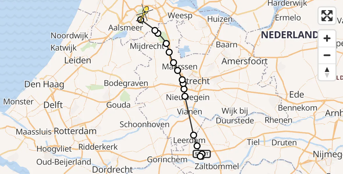 Routekaart van de vlucht: Politiehelikopter naar Amstelveen