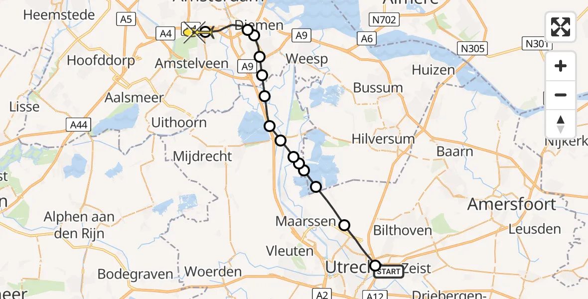 Routekaart van de vlucht: Lifeliner 1 naar VU Medisch Centrum Amsterdam