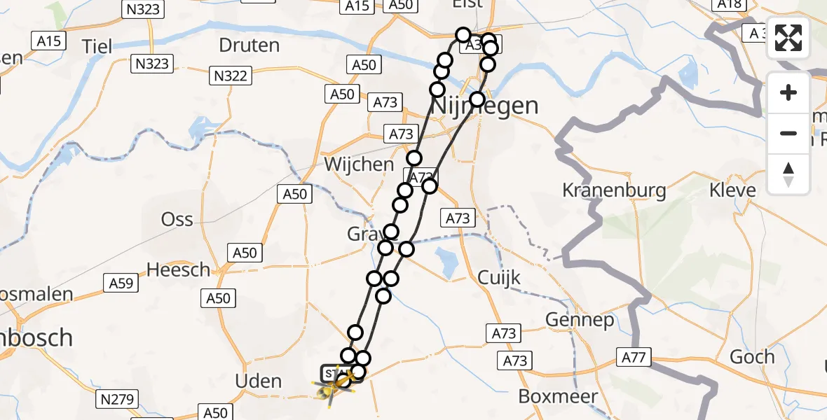 Vluchtroute Traumahelikopter Vliegbasis Volkel - Vliegbasis Volkel, 10 januari 2023, 14:18