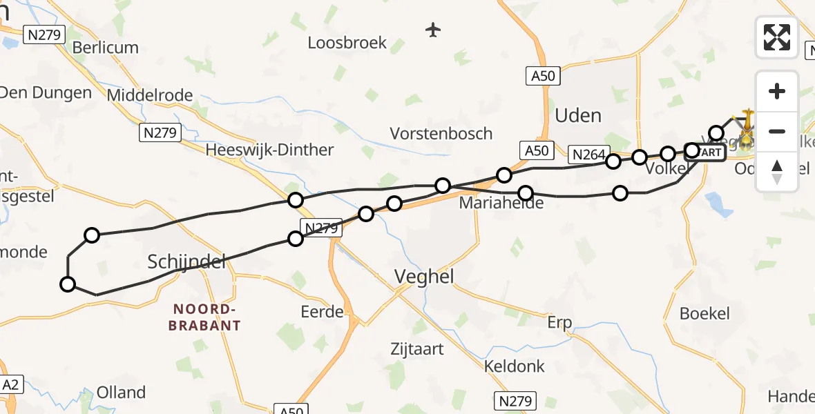 Vluchtroute Traumahelikopter Vliegbasis Volkel - Vliegbasis Volkel, 10 januari 2023, 15:50