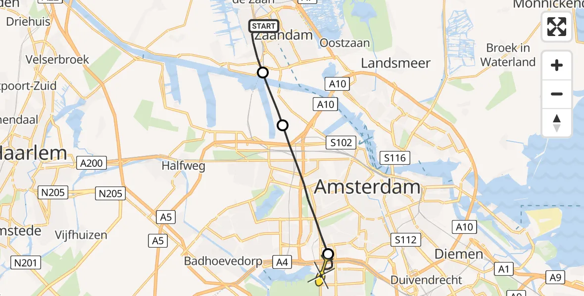 Routekaart van de vlucht: Lifeliner 1 naar VU Medisch Centrum Amsterdam