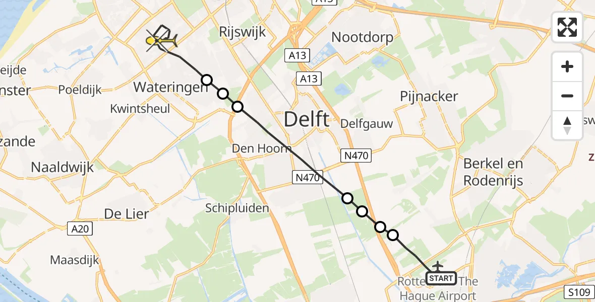 Routekaart van de vlucht: Lifeliner 2 naar Den Haag